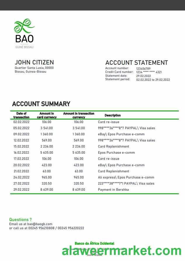 Guinea-Bissau Banco da Africa Ocidental bank statement
